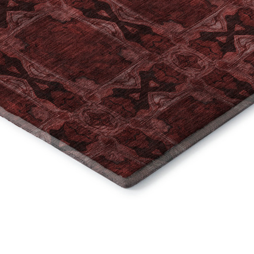 3' X 5' Burgundy Red And Gray Floral Medallion Washable Area Rug With UV Protection