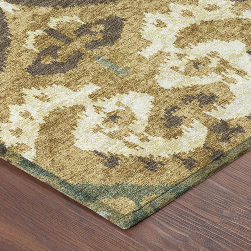 10' X 14' Gold And Brown Ikat Washable Indoor Outdoor Area Rug