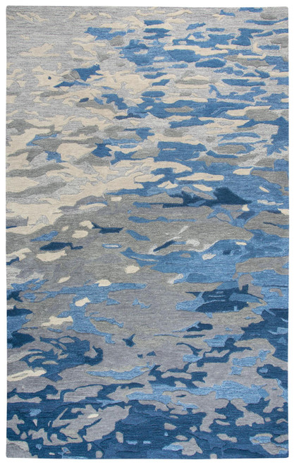 5' X 8' Blue Dark Blue And Gray Wool Abstract Hand Tufted Area Rug