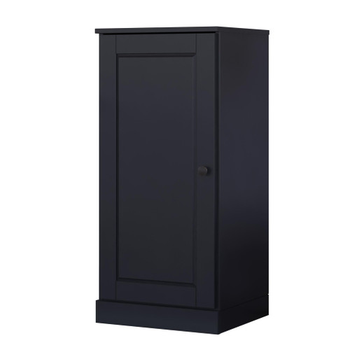 36" Black Solid Wood Adjustable Three Tier Library Bookcase with One Door