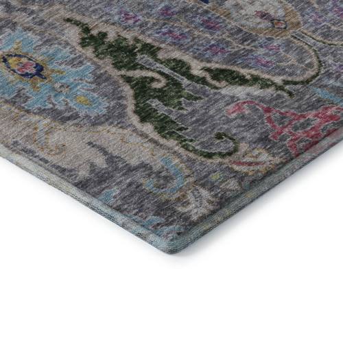 3' X 5' Gray Blue And Gold Floral Washable Area Rug With UV Protection