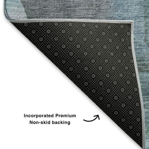 3' X 5' Blue Green And Gray Floral Washable Area Rug With UV Protection