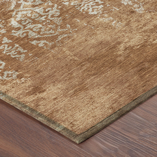 9' X 12' Orange And Beige Oriental Washable Indoor Outdoor Area Rug