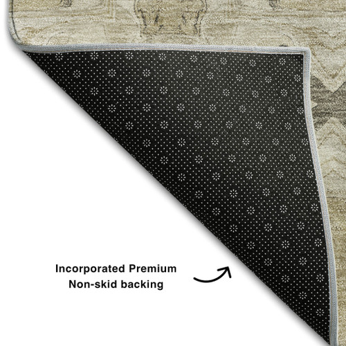 8' X 10' Beige Gray And Ivory Floral Medallion Washable Area Rug With UV Protection