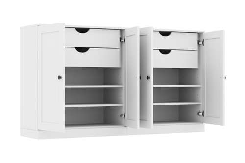 64" White Solid Wood Four Drawer Sideboard With Four Doors