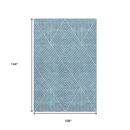 9' X 12' Teal And Ivory Geometric Washable Area Rug With UV Protection