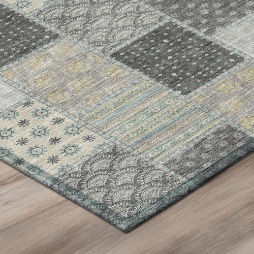 9' X 12' Gray And Silver Patchwork Washable Indoor Outdoor Area Rug