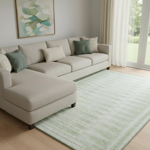 8' X 10' Sage And Fern Green Geometric Washable Area Rug With UV Protection