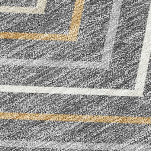 8' X 10' Gray Ivory And Gold Geometric Washable Indoor Outdoor Area Rug