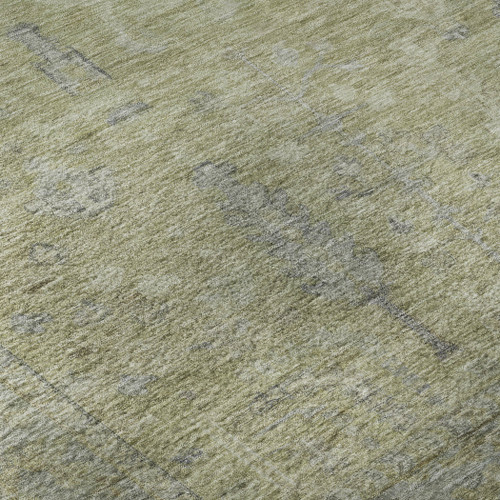 10' X 14' Artichoke Green And Gray Oriental Washable Area Rug With UV Protection