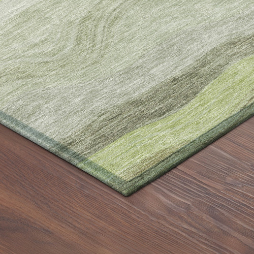 9' X 12' Artichoke Green Taupe And Beige Striped Washable Indoor Outdoor Area Rug