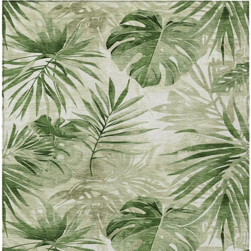 8' X 10' Artichoke Green And Ivory Floral Washable Indoor Outdoor Area Rug