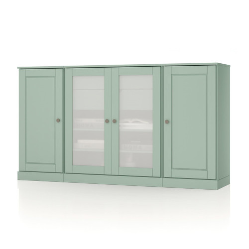 65" Sage Solid Wood Two Drawer Sideboard With Four Glass Doors