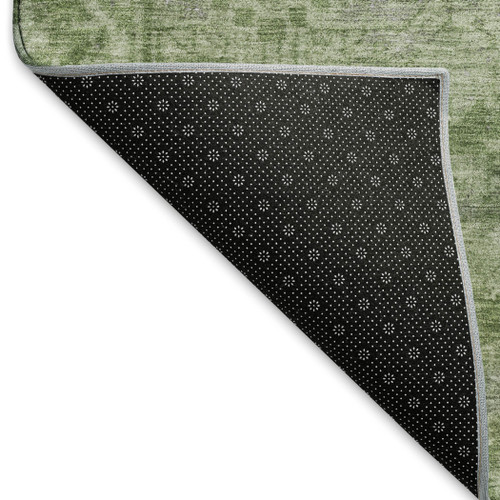 3' X 5' Fern Green And Silver Oriental Washable Area Rug With UV Protection