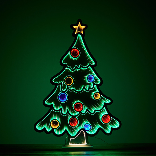 25" Green Red And Yellow Acrylic Trees Christmas Christmas Tree Tabletop Sculpture with LED