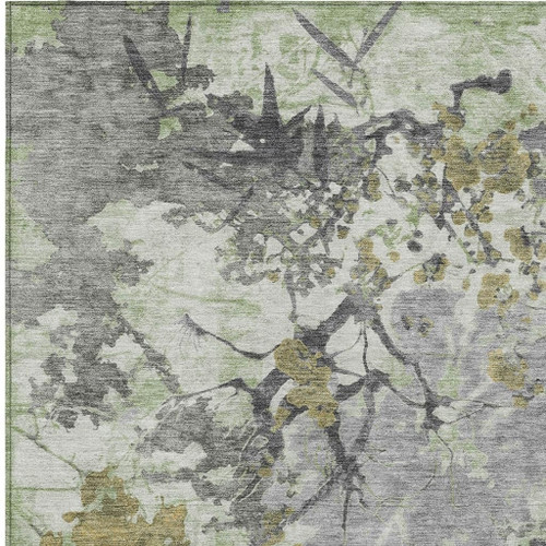 10' X 14' Green And Brown Abstract Washable Indoor Outdoor Area Rug