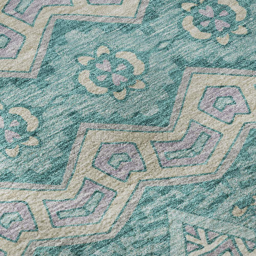 5' X 8' Teal Beige And Ivory Moroccan Washable Area Rug With UV Protection