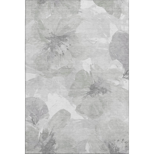 5' X 8' Beige Gray And Ivory Floral Washable Area Rug With UV Protection