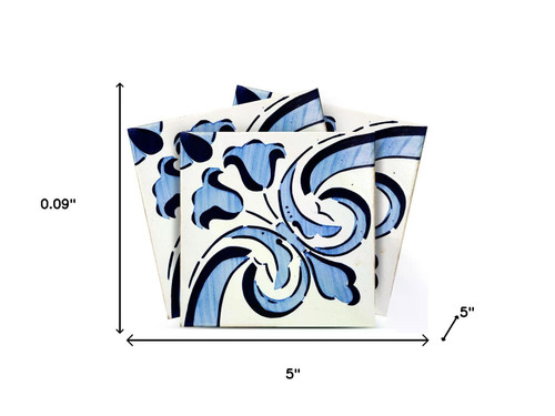 5" x 5" Blue Vinyl Arabesque Peel And Stick Removable Tiles