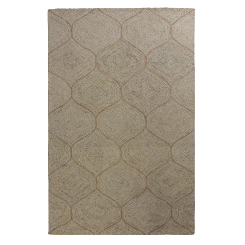9' X 12' Brown Ivory And White Wool Geometric Hand Tufted Area Rug