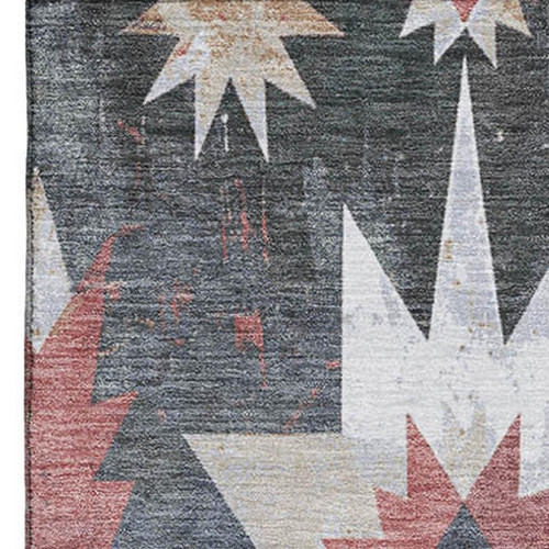 3' X 5' Charcoal Rust And Ivory Diamond Washable Area Rug With UV Protection