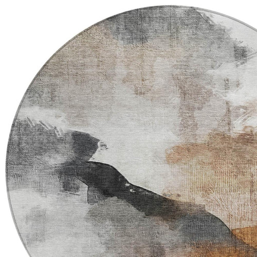 8' Rust And Charcoal Round Abstract Washable Indoor Outdoor Area Rug