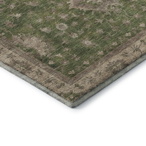 9' X 12' Artichoke Green And Beige Oriental Washable Area Rug With UV Protection