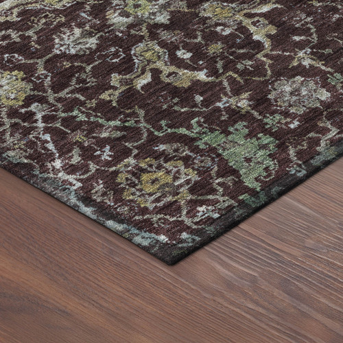 5' X 8' Burgundy And Gray Damask Washable Indoor Outdoor Area Rug
