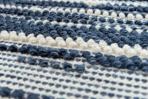 5' X 8' Ivory And Blue Wool Striped Hand Woven Area Rug