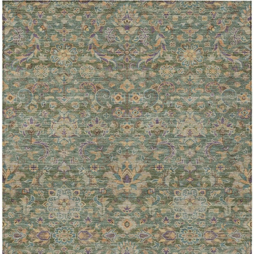 5' X 8' Green And Sage Floral Medallion Washable Indoor Outdoor Area Rug