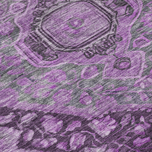 8' Eggplant And Lavender Round Medallion Washable Indoor Outdoor Area Rug