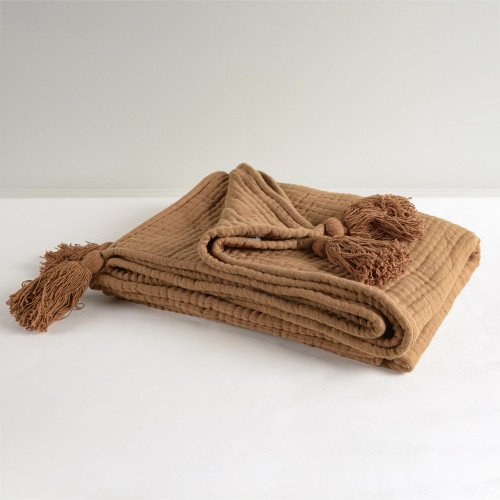50" X 60" Brown Cotton Throw Blanket with Tassels