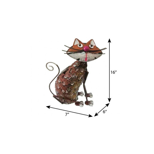 16" Brown Metal LED lights Cats Garden Accents Accessories