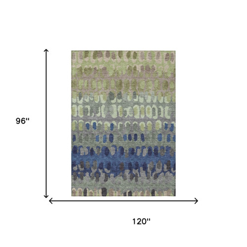 8' X 10' Green And Fern Green Geometric Washable Indoor Outdoor Area Rug
