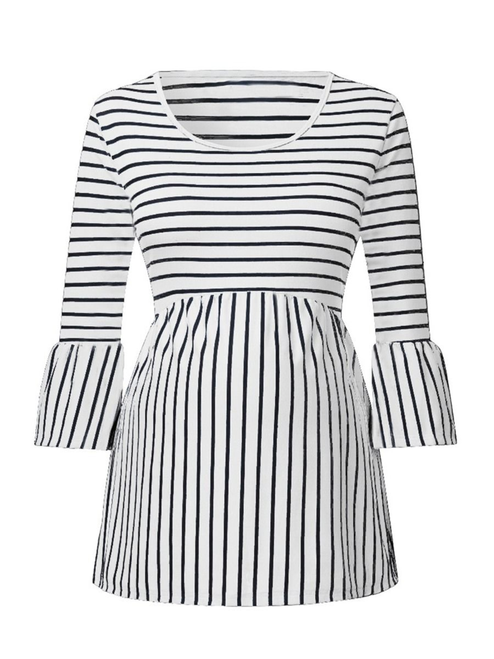 Adorable Style Striped Peplum Ruffle Tops 