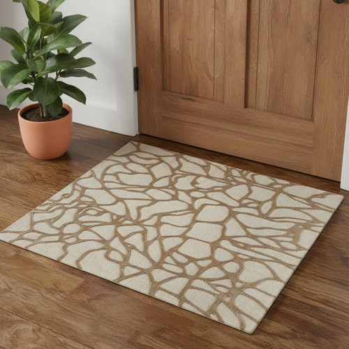 2' X 3' Blue And Ivory Wool Abstract Hand Tufted Area Rug