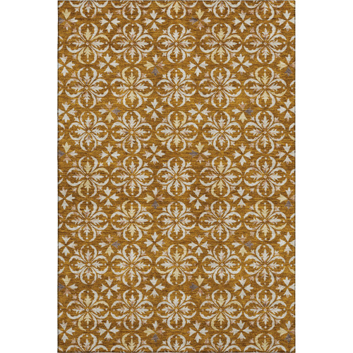 10' X 14' Rust And Beige Floral Washable Area Rug With UV Protection