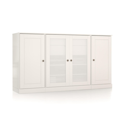 65" White Solid Wood Two Drawer Sideboard With Four Glass Doors