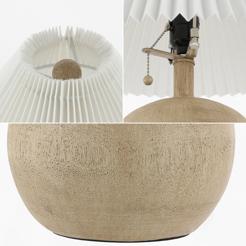 17" Beige Ribbed Round Table Lamp With Empire Shade