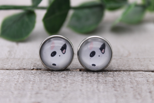 Bull Terrier Dog Breeds || Glass Stud Earrings || Hypoallergenic