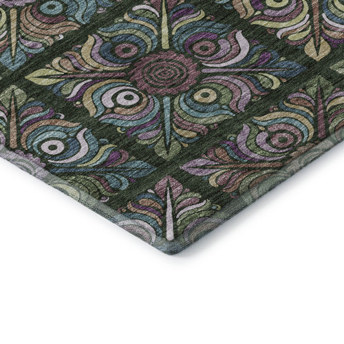 8' X 10' Fern Green Purple And Teal Medallion Washable Area Rug With UV Protection