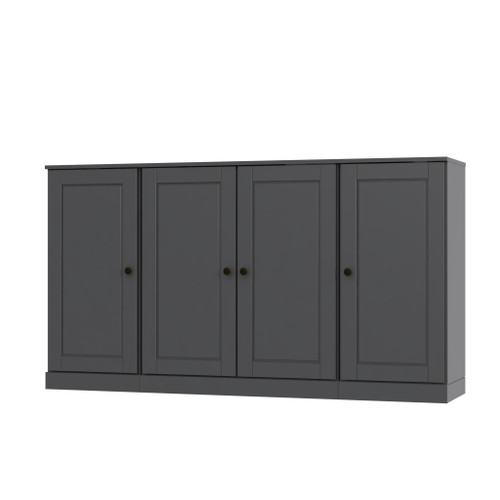 65" Gray Solid Wood Sideboard With Four Glass Doors