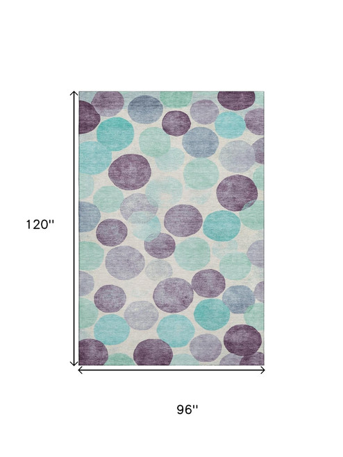 8' X 10' Plum Teal And Ivory Geometric Washable Area Rug With UV Protection