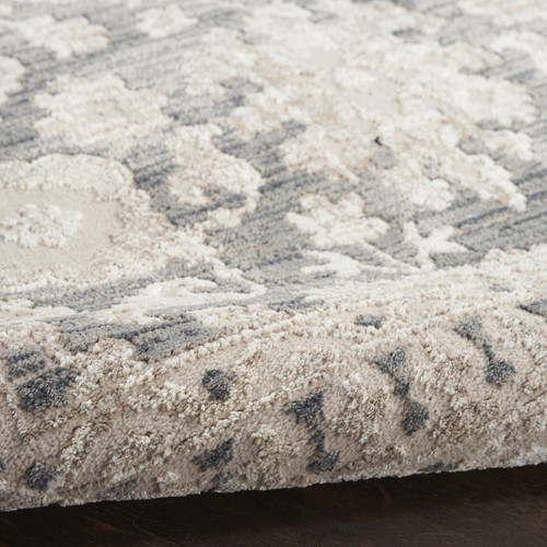 5' X 7' Ivory Gray And Charcoal Floral Distressed Non Skid Area Rug