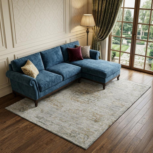 10' X 14' Taupe Beige And Gray Floral Medallion Washable Area Rug With UV Protection