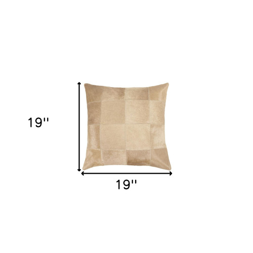 18" Taupe Cowhide Cowhide Throw Pillow