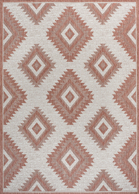 5' X 8' Salmon And Cream Moroccan Indoor Outdoor Area Rug
