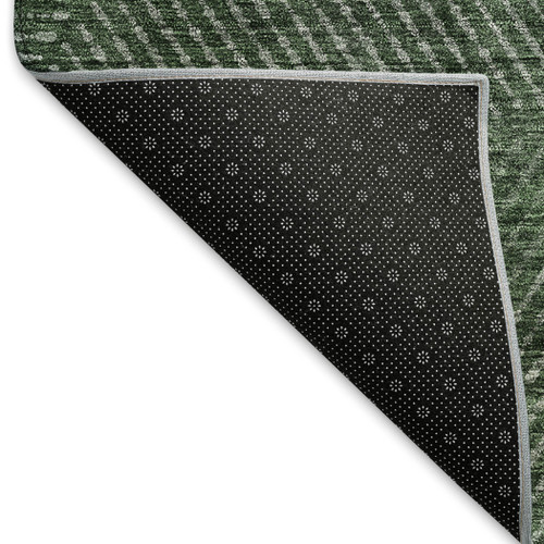 8' Fern Green And Emerald Geometric Washable Round Rug With UV Protection