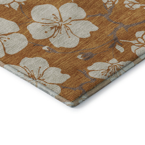 10' X 14' Rust And Beige Floral Washable Area Rug With UV Protection