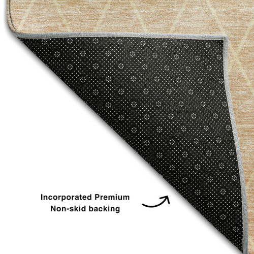 9' X 12' Salmon And Beige Geometric Washable Area Rug With UV Protection